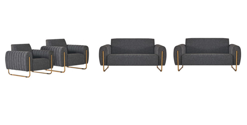 Sala de trabajo Sofás de tela de 4 piezas 2x de 2 plazas con 2x sillones Gris Liso