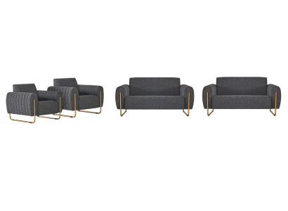 Sala de trabajo Sofás de tela de 4 piezas 2x de 2 plazas con 2x sillones Gris Liso