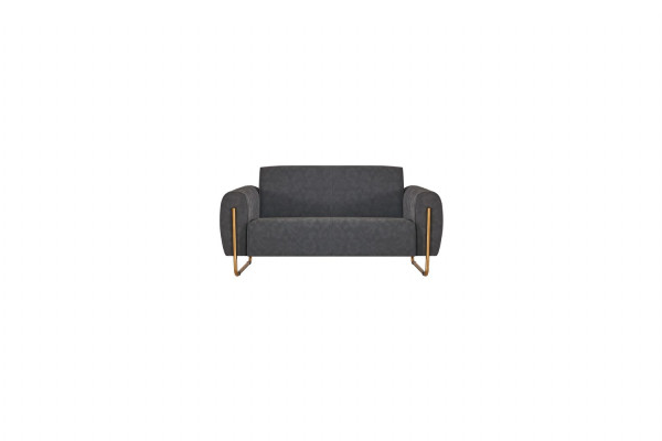 Sofá de oficina gris noble de 2 plazas con cojines y mesa de centro de madera, muebles tapizados.