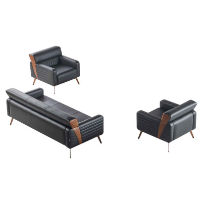 Set de sala de estar de 3 piezas con sofá de 3 plazas y 2 sillones en negro de estilo moderno y monocromático.