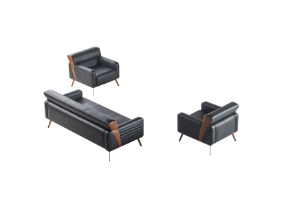 Set de sala de estar de 3 piezas con sofá de 3 plazas y 2 sillones en negro de estilo moderno y monocromático.