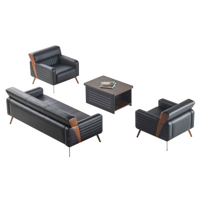 Conjunto de sala de estudio 4 piezas 3 plazas 2 sillones mesa de centro Negro Liso