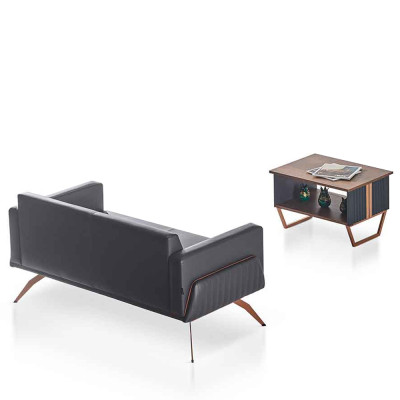 Conjunto de estudio de 2 piezas sofá de 2 plazas con mesa de centro gris marrón bicolor