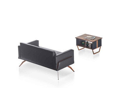 Conjunto de estudio de 2 piezas sofá de 2 plazas con mesa de centro gris marrón bicolor