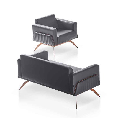 Set de sala de estar de 2 piezas con sofá de 2 plazas y sillón gris monocromático.