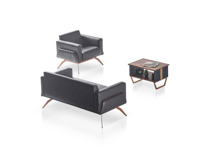Sala de estar conjunto de 3 piezas sofá de 2 plazas, sillón, mesa de centro diseño moderno gris