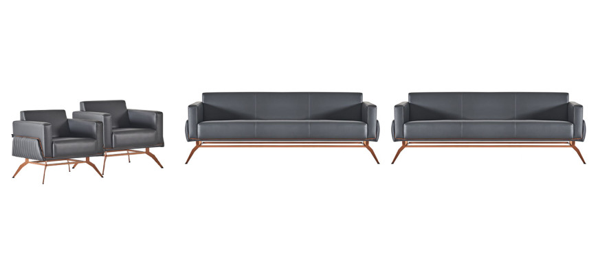 Juego de muebles de oficina de 4 piezas, sofá de 3 plazas, sofás de salón gris monocromático.