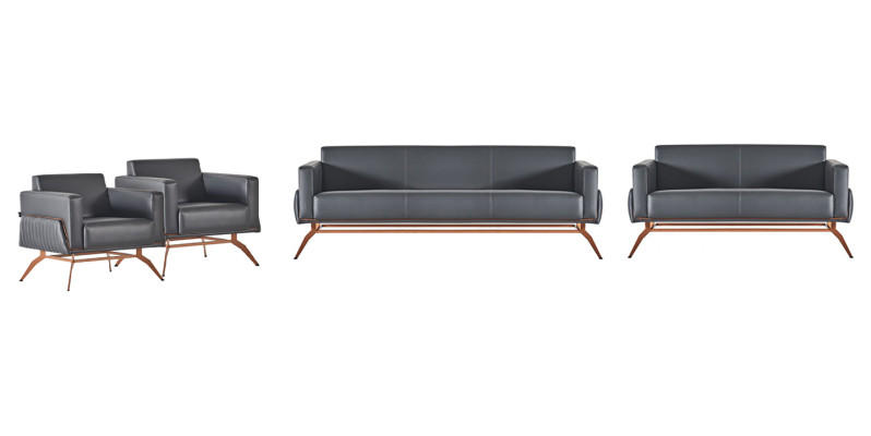 Conjunto de estudio de 4 piezas: sofá de 3 plazas, sofá de 2 plazas, 2 sillones. Gris uniforme. Estilo.