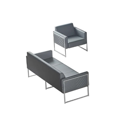 Juego de sala de estar de 2 piezas con sofá de 3 plazas y sillón gris liso diseño moderno.