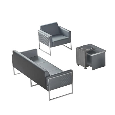 Conjunto de sala de estar de 3 piezas, sofá de 3 plazas, sillón y mesa de centro en gris liso y moderno.