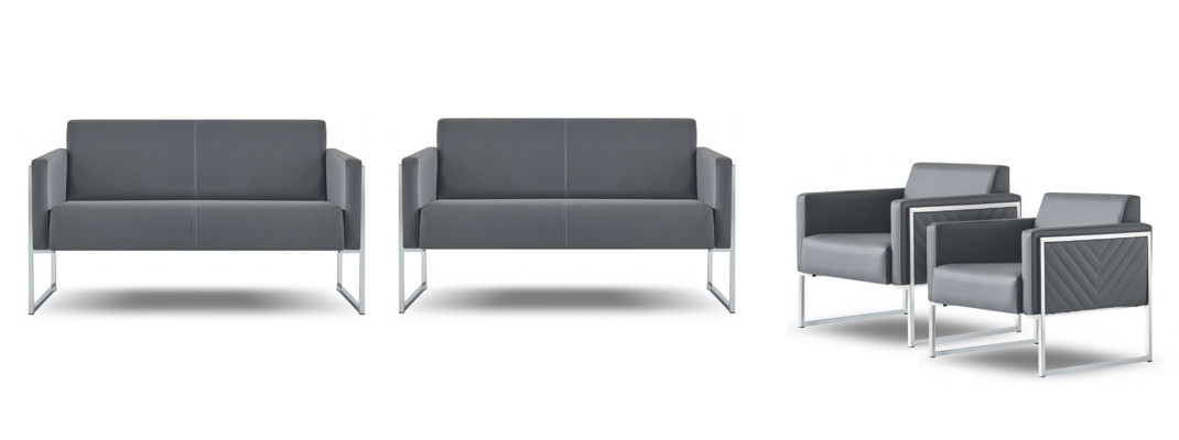 Conjunto de estudio 4 piezas 2x sofá de 2 plazas con 2x sillones gris monocolor moderno