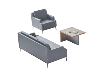 Juego de muebles para la oficina de 3 piezas: sofá de 3 plazas, sillón y mesa de centro modernos en gris oscuro.