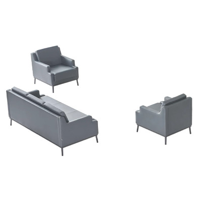 Conjunto de oficina 3 piezas con sofá de 3 plazas y 2 sillones en gris oscuro diseño moderno.