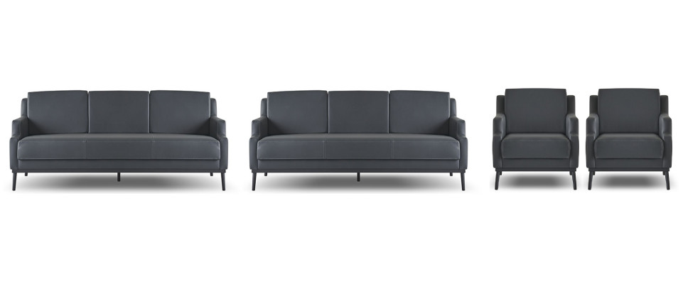 Conjunto de sala de trabajo de 4 piezas 2x sofás de 3 plazas 2x sillones gris oscuro Liso Moderno