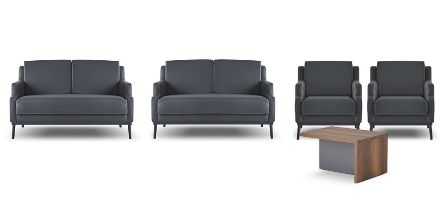 Set de sala de trabajo de 5 piezas en gris oscuro Estilo 2x 2 plazas 2x sillón mesa de centro