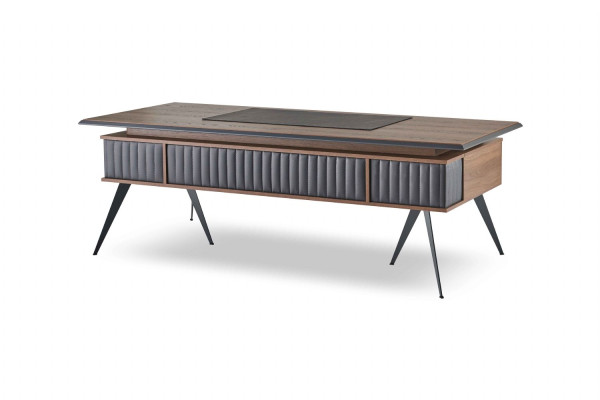 Set de oficina de 3 piezas: escritorio de oficina, aparador, cómoda. Marrón gris bicolor.