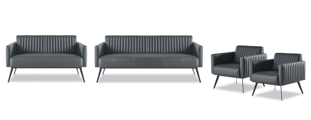 Juego de 4 piezas para la sala de estar con sofá de 3 plazas, sofá de 2 plazas y 2 sillones en negro liso.