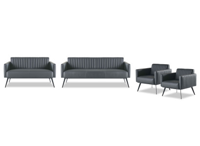 Juego de 4 piezas para la sala de estar con sofá de 3 plazas, sofá de 2 plazas y 2 sillones en negro liso.