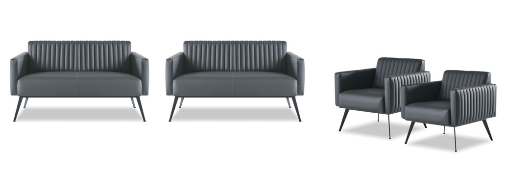 Juego de muebles de estudio de 4 piezas 2x sofá de 2 plazas 2x sillón Negro Monocolor Moderno