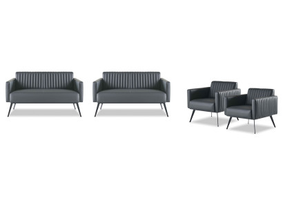 Juego de muebles de estudio de 4 piezas 2x sofá de 2 plazas 2x sillón Negro Monocolor Moderno