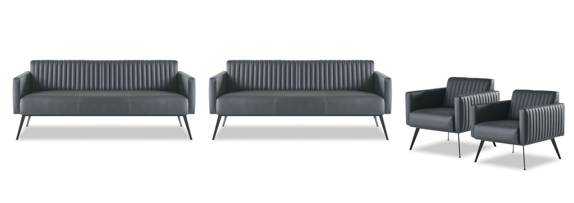 Set de 4 piezas para la sala de trabajo 2 sofás de 3 plazas 2 sillones negro monocromático moderno