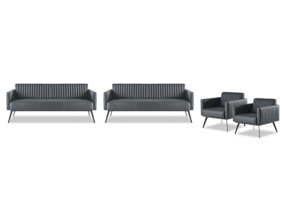 Set de 4 piezas para la sala de trabajo 2 sofás de 3 plazas 2 sillones negro monocromático moderno