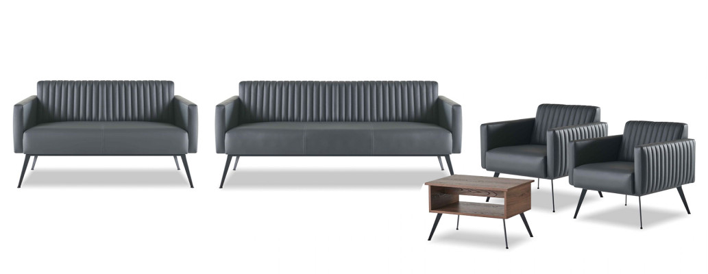 Conjunto de oficina 5 piezas negro sofá de 3 plazas, sofá de 2 plazas, 2 sillones, mesa de centro
