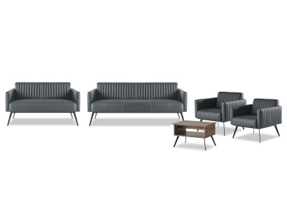 Conjunto de oficina 5 piezas negro sofá de 3 plazas, sofá de 2 plazas, 2 sillones, mesa de centro