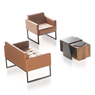 Despacho Marrón Gris Set de 3 piezas 2 plazas Sillón Mesa de centro Estilo moderno