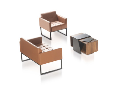 Despacho Marrón Gris Set de 3 piezas 2 plazas Sillón Mesa de centro Estilo moderno