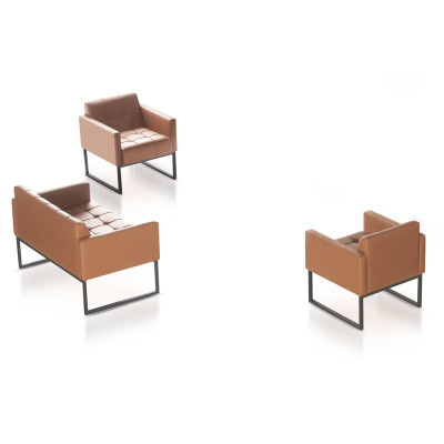 Conjunto de oficina 3 piezas 2 plazas 2 sillones marrones unicolor sala de estar