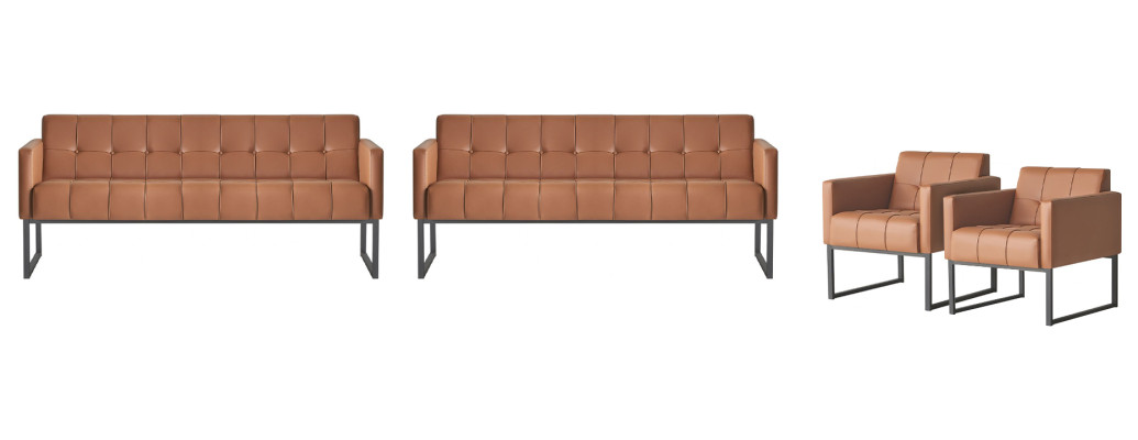 Set de sala de estar de 4 piezas, 2 sofás de 3 plazas y 2 sillones marrones de un solo color.