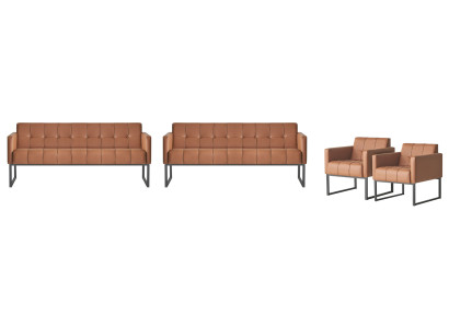 Set de sala de estar de 4 piezas, 2 sofás de 3 plazas y 2 sillones marrones de un solo color.