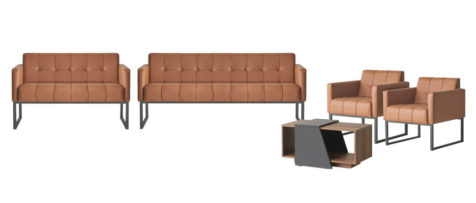 Conjunto de oficina de 5 piezas: sofá de 3 plazas, sofá de 2 plazas, 2 sillones, mesa de centro, estilo marrón.