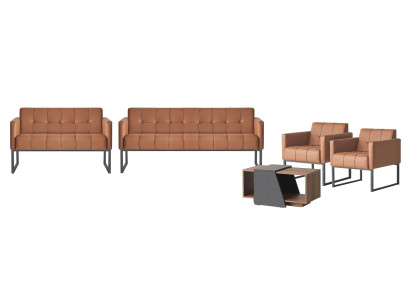 Conjunto de oficina de 5 piezas: sofá de 3 plazas, sofá de 2 plazas, 2 sillones, mesa de centro, estilo marrón.
