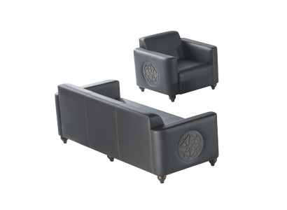 Juego de sala 2 piezas Sillón de 3 plazas Negro Monocolor Diseño Moderno