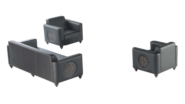 Conjunto de estudio de 3 piezas, sofá de 3 plazas con 2 sillones negros, moderno salón.