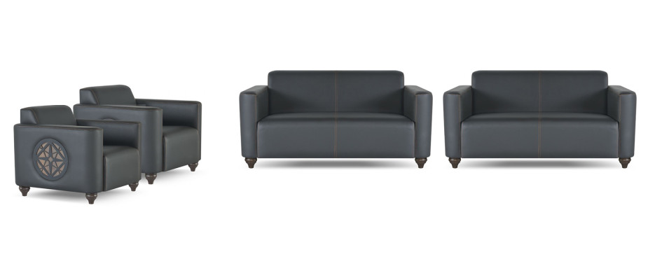 Juego de salón de 4 piezas con 2x sofás de 2 plazas y 2x sillones en color negro para la sala de estar.