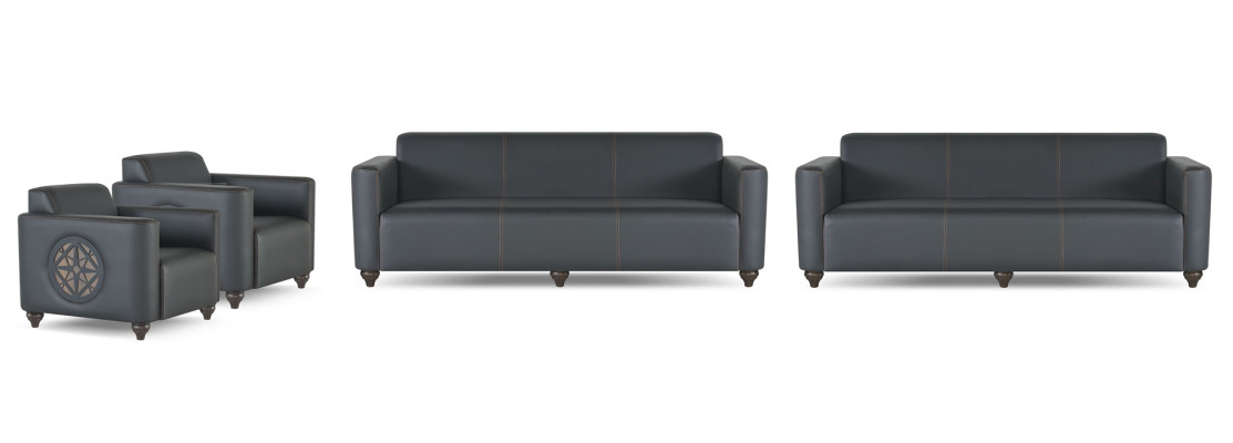 Conjunto de oficina de 4 piezas 2x sofá de 3 plazas 2x sillón Negro Unicolor Moderno