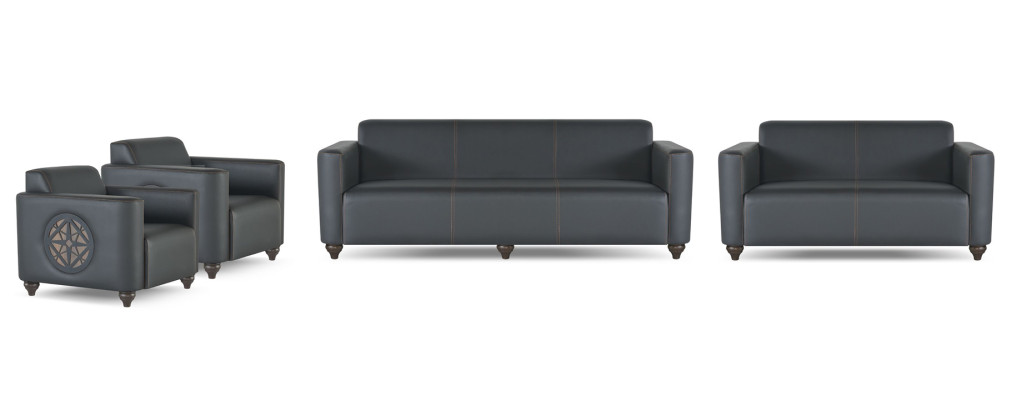 Conjunto de oficina 4 piezas 3 plazas 2 plazas 2x sillón negro liso