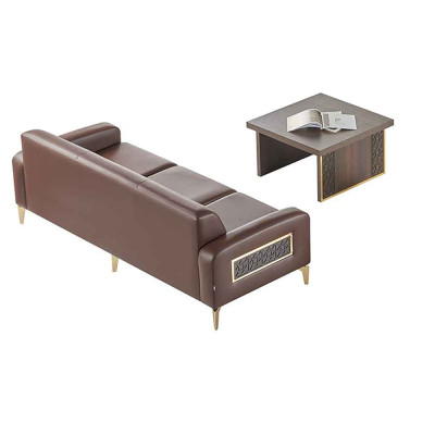 Conjunto de estudio de 2 piezas con sofá de 3 plazas y mesa de centro en color marrón liso para la sala de estar.