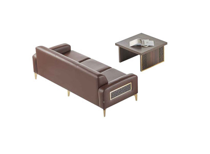 Conjunto de estudio de 2 piezas con sofá de 3 plazas y mesa de centro en color marrón liso para la sala de estar.