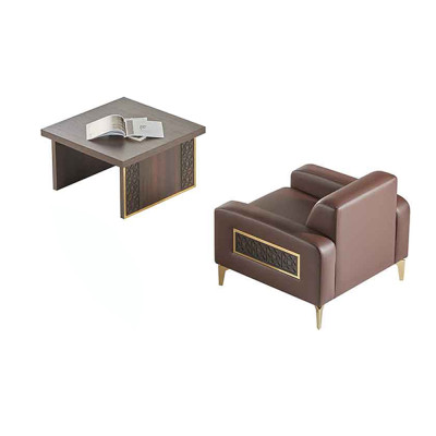 Juego de sala de estar de 2 piezas, sillón con mesa de centro marrón para la sala de estar de un solo color
