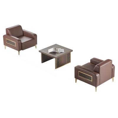Juego de sala 3 piezas con 2 sillones y mesa de centro marrón liso para sala.
