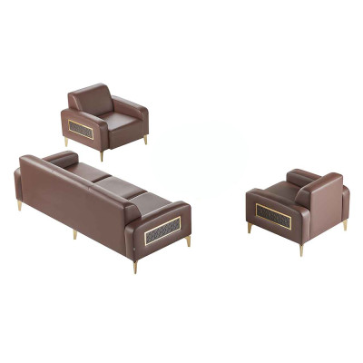 Set de estudio de 3 piezas, 3 plazas con 2 sillones marrones monocromáticos para sala de estar.
