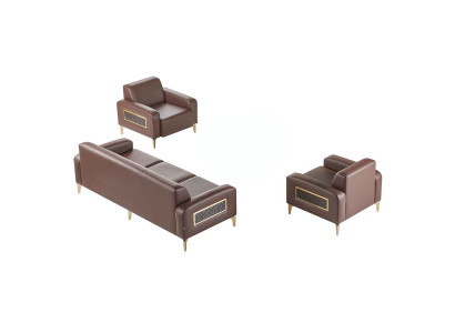 Set de estudio de 3 piezas, 3 plazas con 2 sillones marrones monocromáticos para sala de estar.