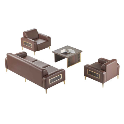 Conjunto de oficina en casa de 4 piezas 3 plazas 2 sillones mesa de centro marrón sala de estar