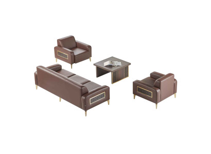 Conjunto de oficina en casa de 4 piezas 3 plazas 2 sillones mesa de centro marrón sala de estar