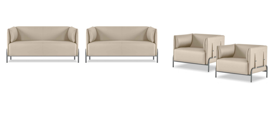 Conjunto de estudio 4 piezas Beige 2x Sofá de 2 plazas 2x Sillón Color sólido Sala de estar