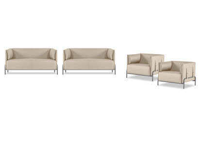 Conjunto de estudio 4 piezas Beige 2x Sofá de 2 plazas 2x Sillón Color sólido Sala de estar